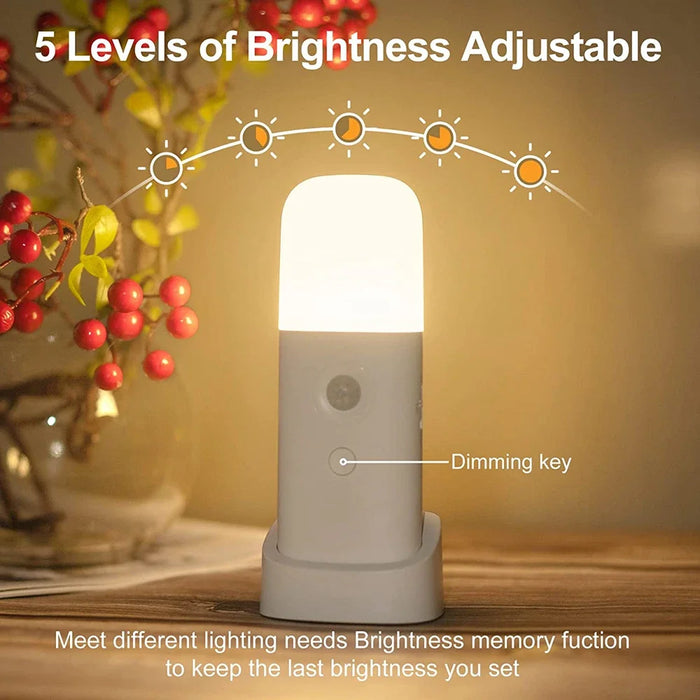 Lampe de nuit à détecteur de mouvement LED rechargeable par USB - Dimmable, portable, lampe de nuit activée pour chambre d'enfants, chambre à coucher, couloir - solution d'éclairage idéale pour la sécurité et le confort des enfants