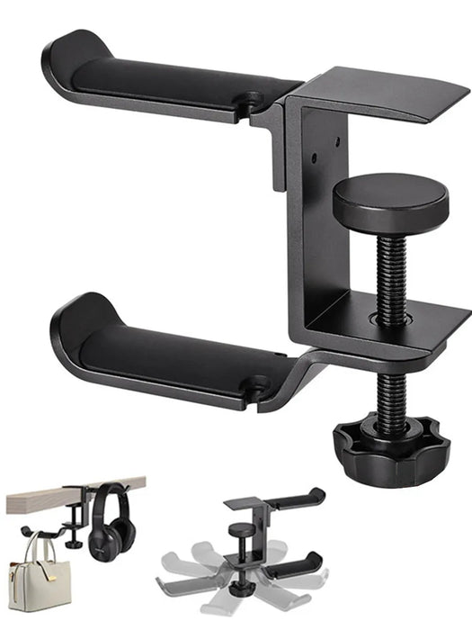 PC Gaming Aluminium Dual Headset Stand — Under-Desk Clamp with Adjustable Rotating Arm