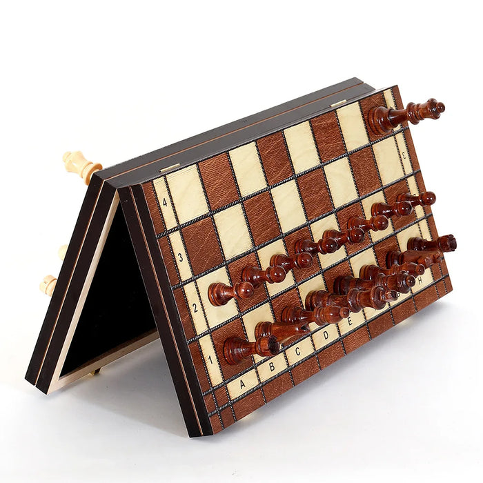 Magnetic Wooden Chess, Checkers & Backgammon Set — Foldable Travel Board with Extra Queens