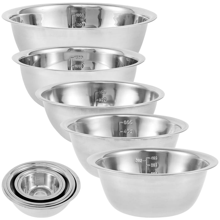 5-Piece Stainless Steel Nesting Mixing Bowl Set — 5 Sizes for Cooking, Baking & Storage