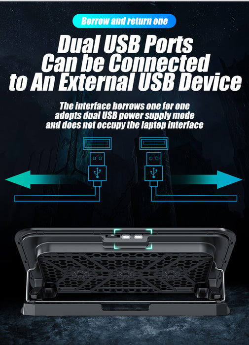 A9 RGB 6-Fan Laptop Cooler - Fits 13-18 inch Laptops, Metal Mesh Stand, 2 USB