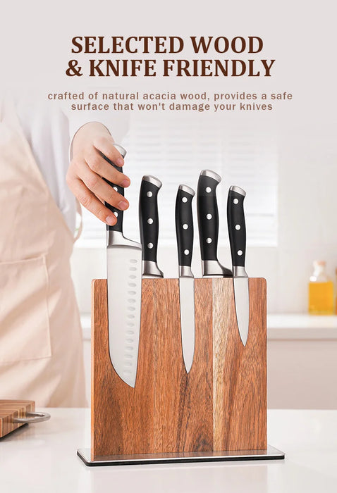 Acacia Wood Magnetic Knife Block – Modern Kitchen Holder with Strong Magnets