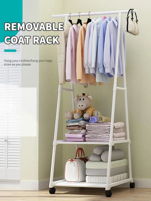 Floor-Mounted Folding Clothes Rack — Triangular Double-Rail Hanger