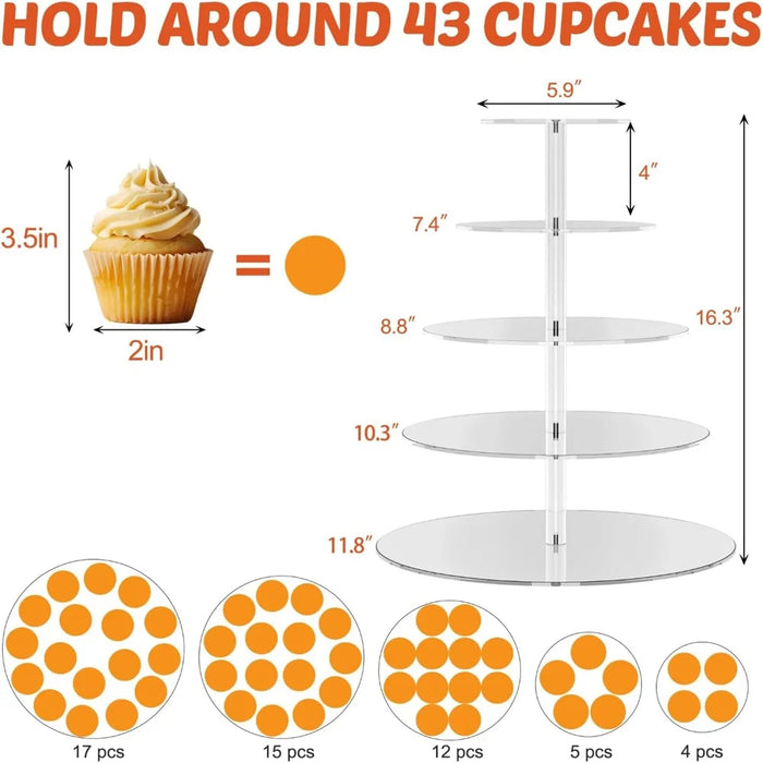 Clear Acrylic Round Cupcake Stand — 3/4/5 Tier Dessert Display for Wedding, Birthday & Christmas