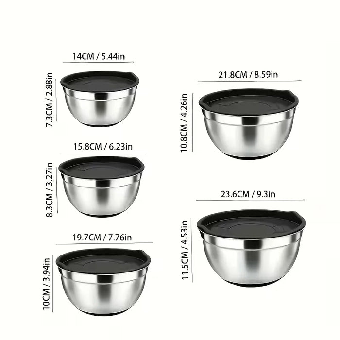 5-piece Stainless Steel Nesting Bowl Set with Sealing Lids — Mixing, Serving & Storage