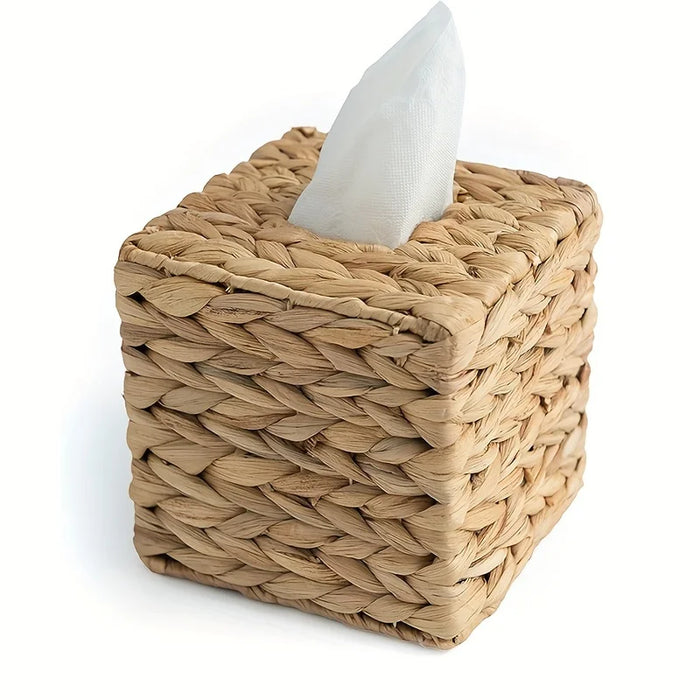 Woven Wooden Tissue Cube — Square Decorative Tissue Box Stand (1pc)