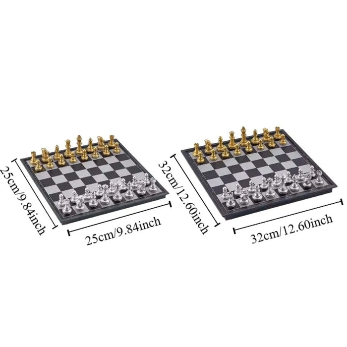 Magnetic Folding Chess Set — 25cm or 32cm, Gold & Silver Plastic Travel Board
