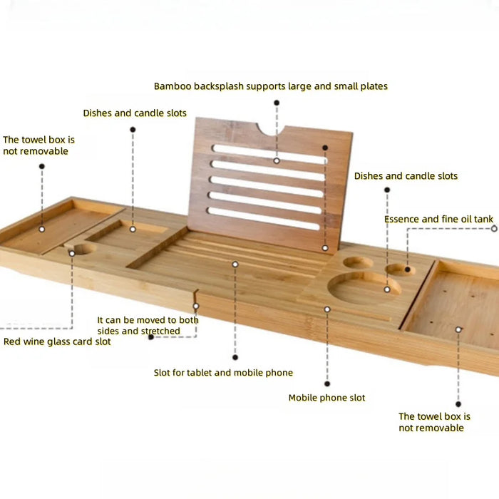 Adjustable Wooden Bath Tray — Extendable Bathtub Rack & Storage Shelf