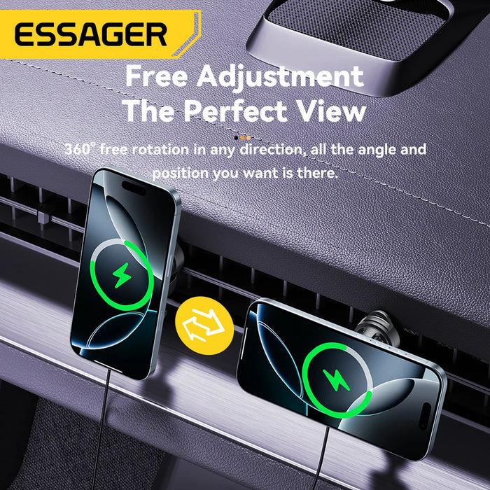 15W Magnetic Wireless Car Charger & Holder for iPhone 12–16 (MagSafe) with RGB