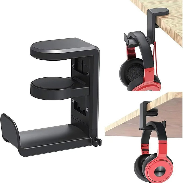 2-in-1 No‑Drill Desktop Cup Holder & Headphone Hook for Computer Desk