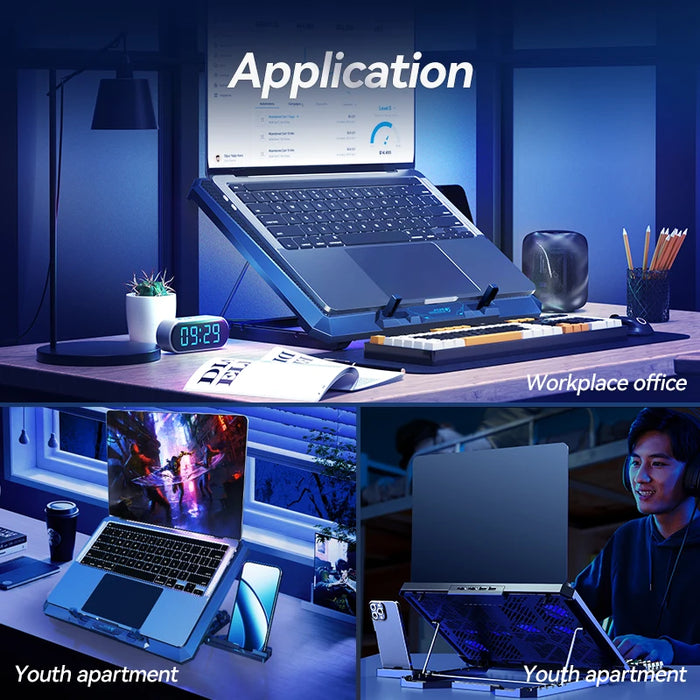 Laptop Cooling Pad with 12 Quiet Fans — 12–17.3‑inch Cooler Stand with Dual USB & Phone Holder