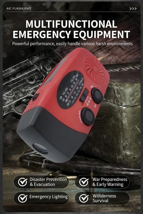 Hand-cranked Solar Power Generator Radio Flashlight — FM AM WB NOAA Power Bank