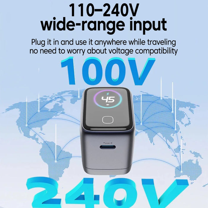 45W PD GaN USB‑C Charger with AI Touch Display — USB‑C PD for iPhone & Android (EU/UK/US)