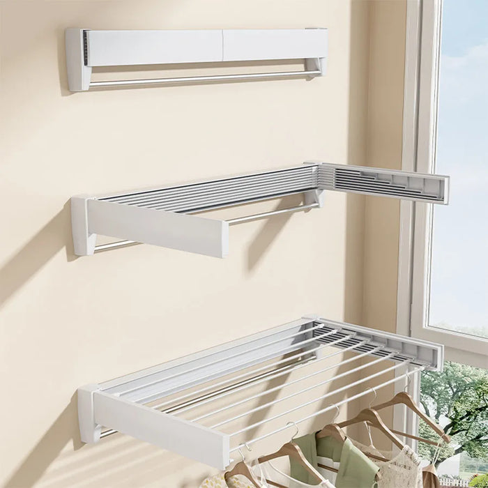 Folding Telescopic Wall-Mounted Towel & Clothes Rack — PVC, Extendable (White/Silver)