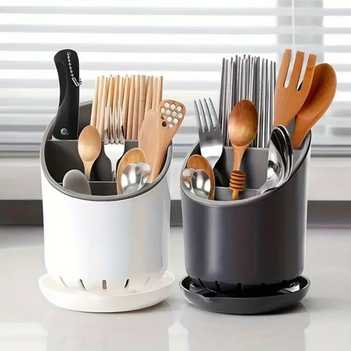 Chopstick Holder with Drain Tray — Tableware Storage Rack, Plastic Kitchen Organiser
