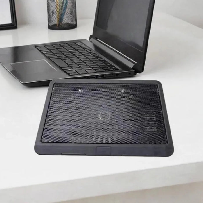 Adjustable Metal Mesh Laptop Cooling Pad with USB and LED Light — Black