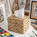 Woven Wooden Tissue Cube — Square Decorative Tissue Box Stand (1pc)