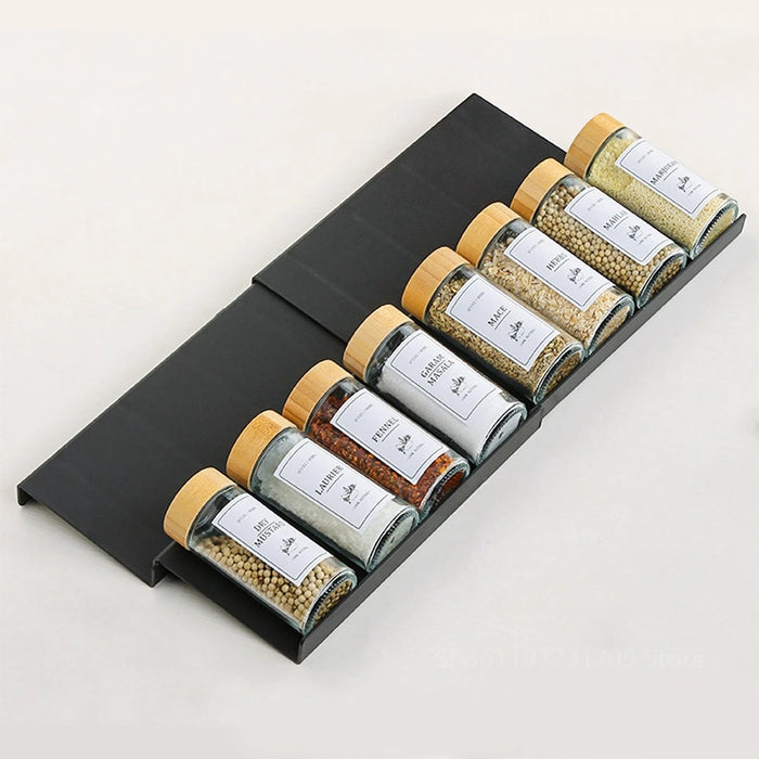 4‑Pack Adjustable Drawer Spice Racks — Tiered Kitchen Spice Organiser (Black or White)