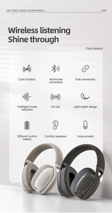 L80 Lightweight Three-Mode Gaming Headset — Bluetooth & Wired with Microphone