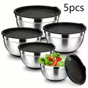 5-piece Stainless Steel Nesting Bowl Set with Sealing Lids — Mixing, Serving & Storage