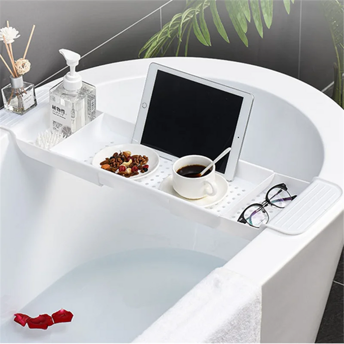 Expandable Bathtub Tray Caddy with Non-Slip Pads — Sturdy PA+PE Bath Tray (Grey, White, Black)