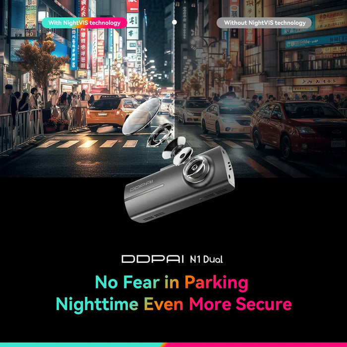 N1 Dual Dash Cam — 1296P Front & 1080P Rear, NightVIS, App Control