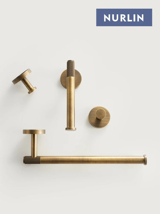 Brass Knurled Antique Bronze Bathroom Hardware – Towel Rack, Toilet Roll Holder & Hook