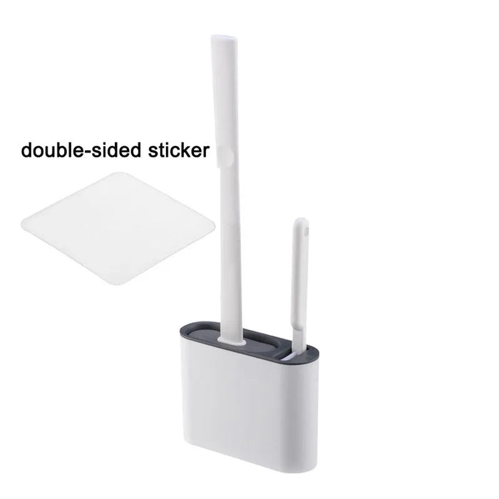Wall-mounted Silicone Toilet Brush & Holder — Long Non-slip Handle, Ventilated Case, No-drill Fit