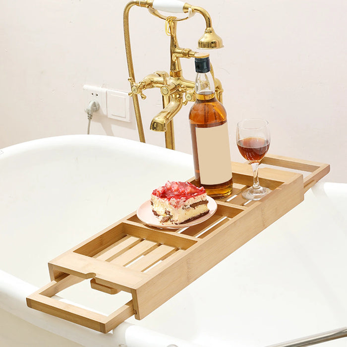 Expandable Wooden Bathtub Caddy Tray – Telescopic, Non‑slip Tablet & Soap Holder
