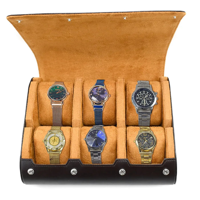 6-Slot PU Leather Watch Travel Case – Roll Organiser for Men & Women