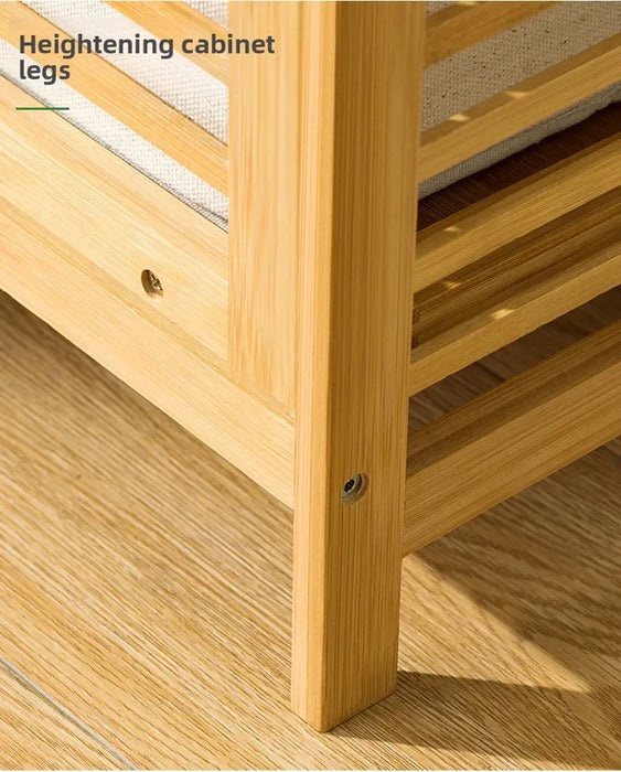 Adjustable Bamboo Laundry Hamper & Bathroom Rack with Pull-Out Shelves