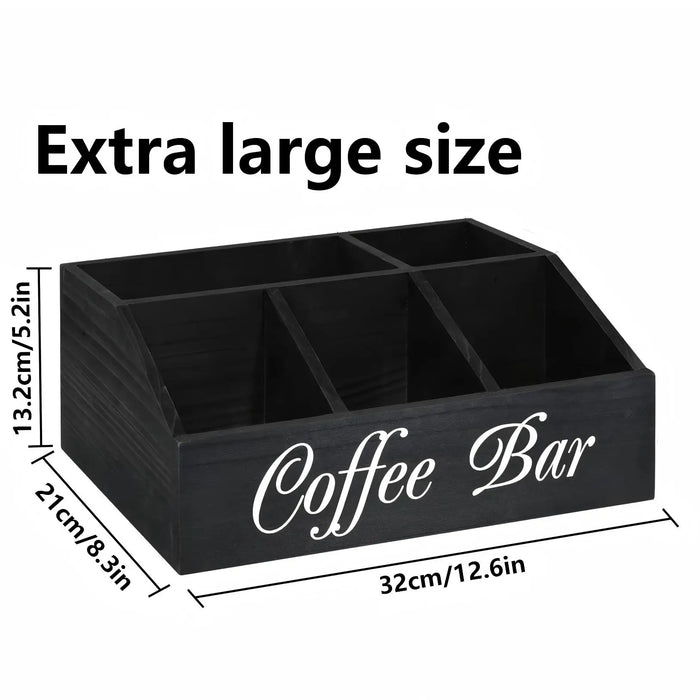 Wooden Coffee Bar Storage Basket – Rustic Farmhouse Counter Organiser