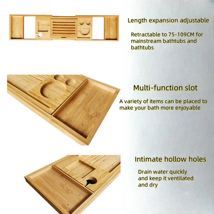 Adjustable Wooden Bath Tray — Extendable Bathtub Rack & Storage Shelf