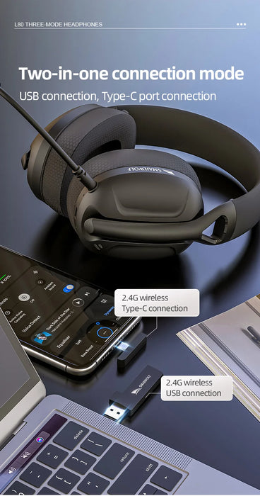 L80 Lightweight Three-Mode Gaming Headset — Bluetooth & Wired with Microphone