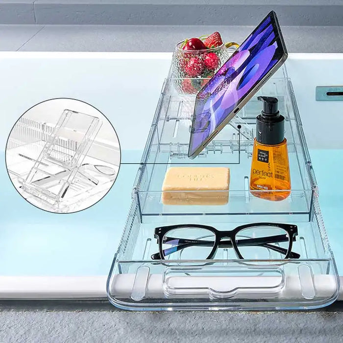 Expandable Clear Bath Shelf Over-Tub — Polycarbonate Bath Tray