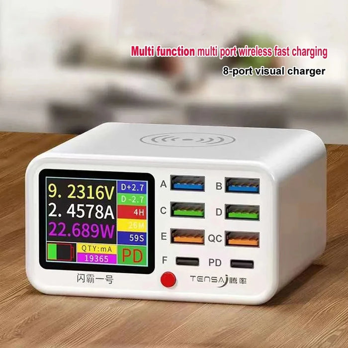 8-Port Wireless Fast Charging Station — 15W Wireless, 65W Total, PD & QC