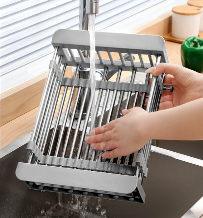 Adjustable Stainless Steel Extension Sink Rack — Foldable Dish & Fruit Drainer