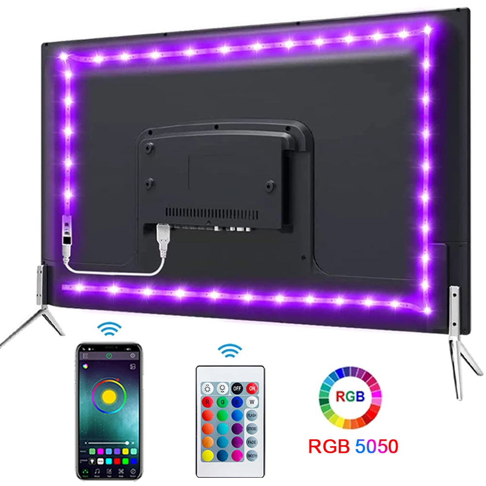 Fita LED 5050 SMD 5V Modelo - Fita de Lâmpada Flexível Bluetooth USB com Adesivo - Solução de Iluminação Perfeita para TV e Desktop