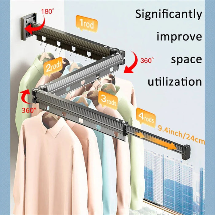 Foldaway Wall-mounted Clothes Dryer — White Aluminium Alloy, Retractable