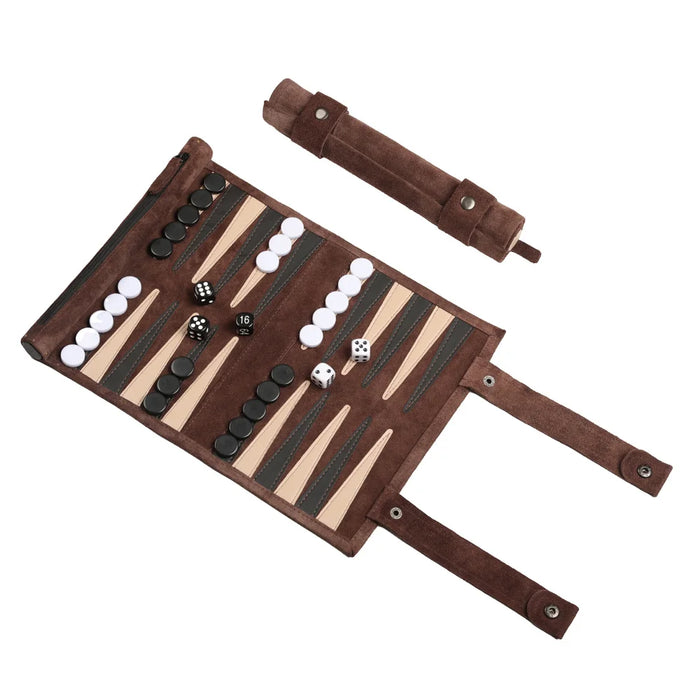 Portable Leather Backgammon Storage Bag with Lightweight Foldable Board