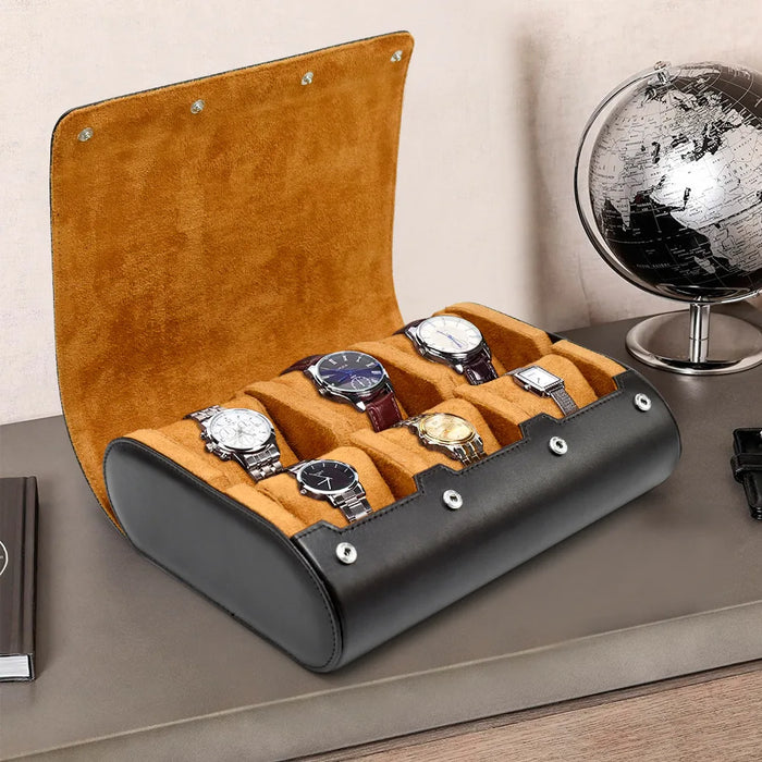 6-Slot PU Leather Watch Travel Case – Roll Organiser for Men & Women
