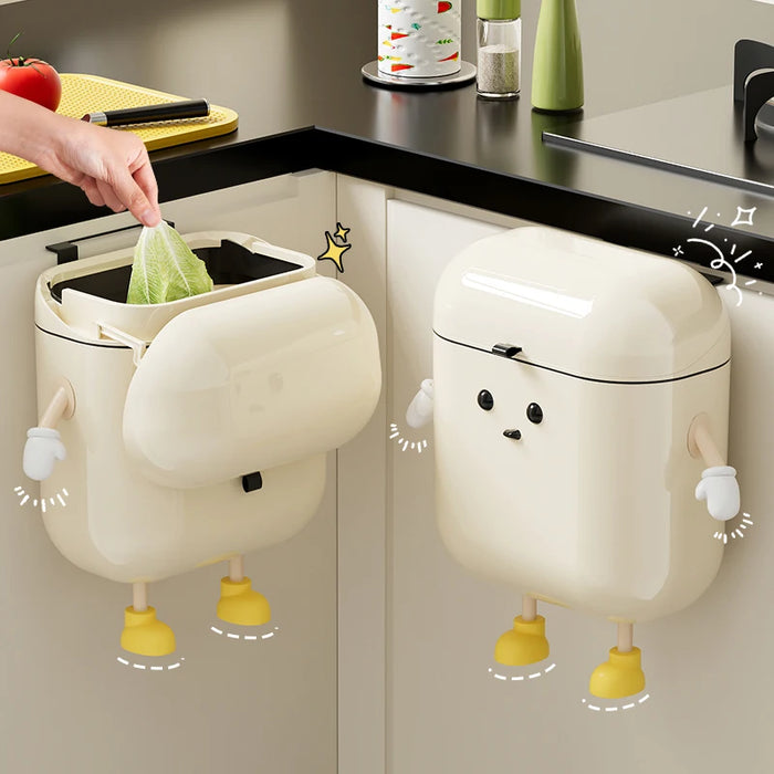 Cream-Coloured Wall-Mounted Kitchen Bin with Lid — 9L / 12L DIY
