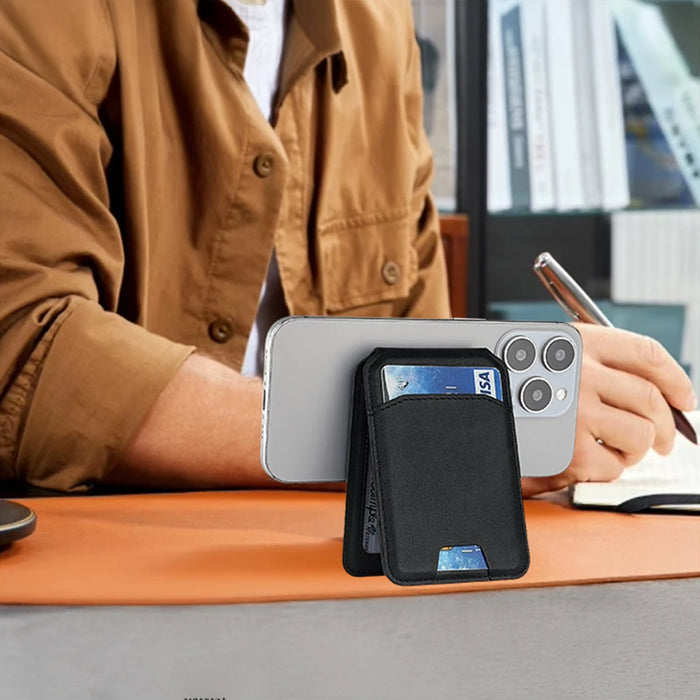 Magnetic PU Leather Wallet Phone Case — MagSafe Compatible with Card Pocket & Stand