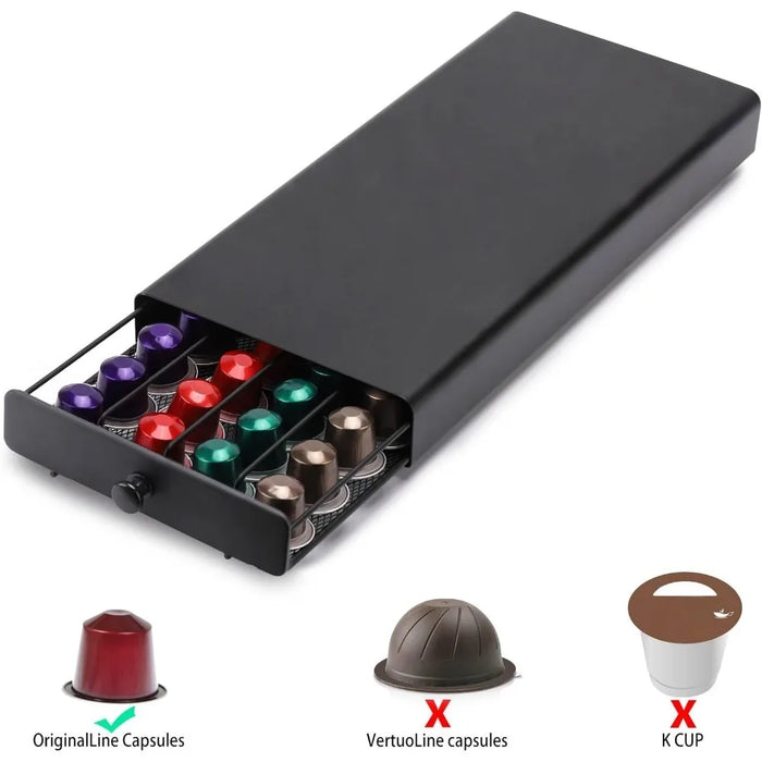 Metal Coffee Pod Drawer – 40-Capsule Storage Organiser for Home & Office Counter
