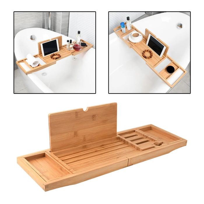 Expandable Wooden Bathtub Caddy Tray – Telescopic, Non‑slip Tablet & Soap Holder