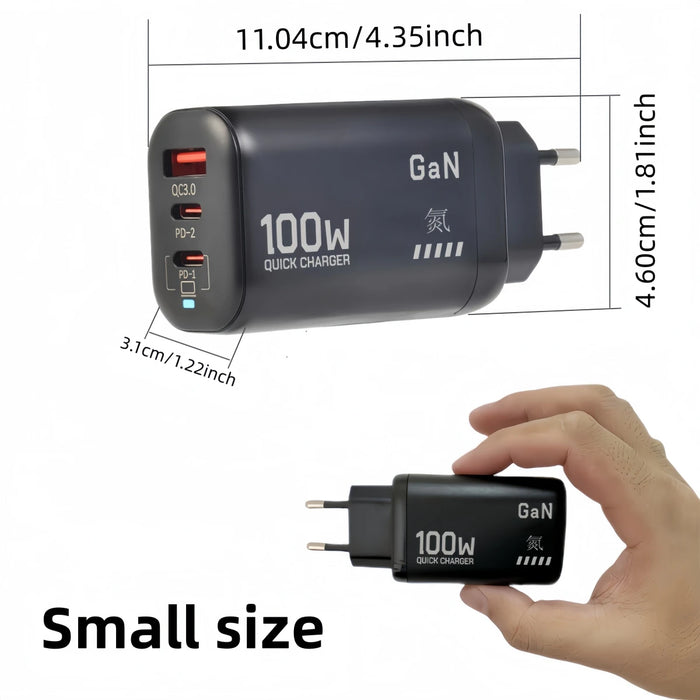 100W GaN USB‑C PD Charger (QC3.0, PPS) – Fast Charge for Laptop, iPad, iPhone 15/16 Pro Max, Samsung