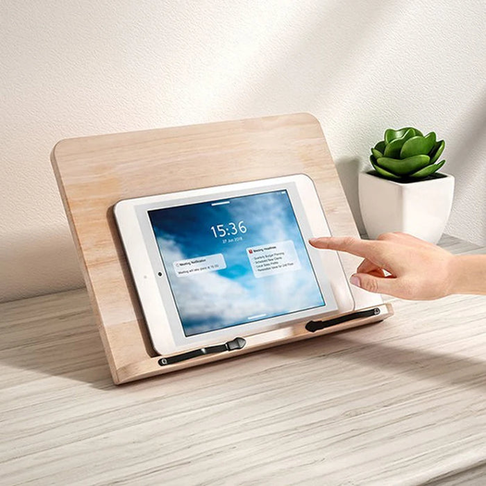 Adjustable Wooden Book Stand – Pine Reading Rack for Kids & Adults with Tablet Holder