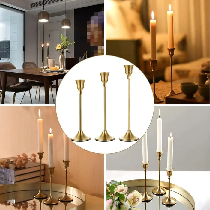 Vintage Elegant Tabletop Candle Holders – Metal & Aluminium, Single or 3‑Piece Sets