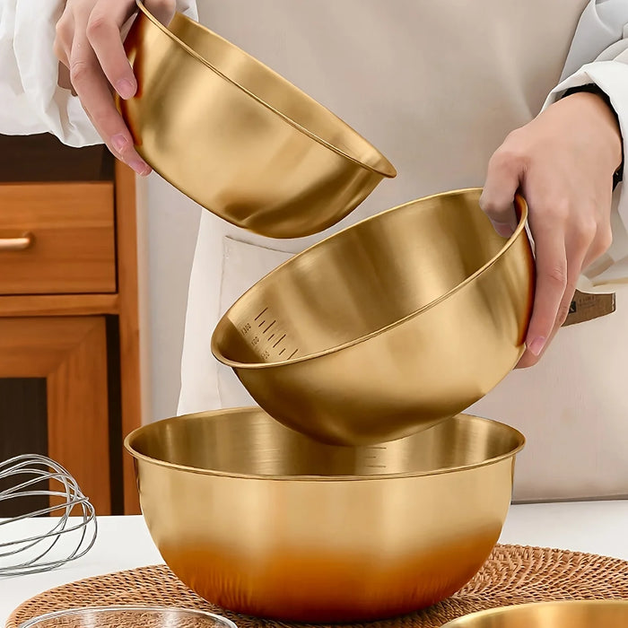 3pc Stainless Steel Mixing Bowls — Oven & Dishwasher Safe with Measurement Marks