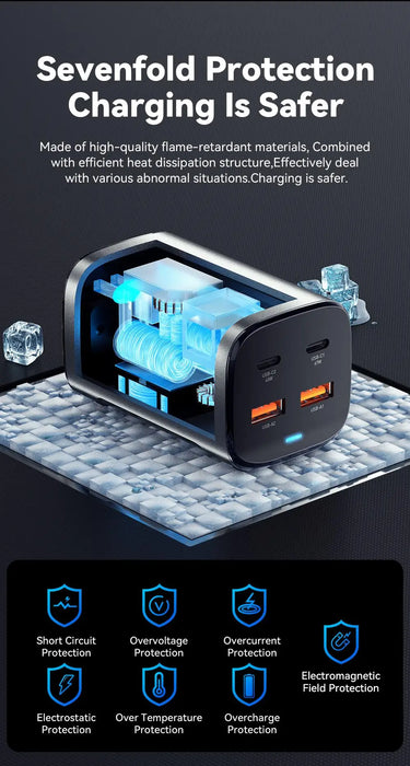 67W GaN USB‑C Desktop Charger — PD/QC Fast Charging, 2C+2A Ports for MacBook, Samsung, iPhone 15